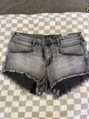 True Religion Washed Gray Frayed Hem Denim Cutoff Shorts
